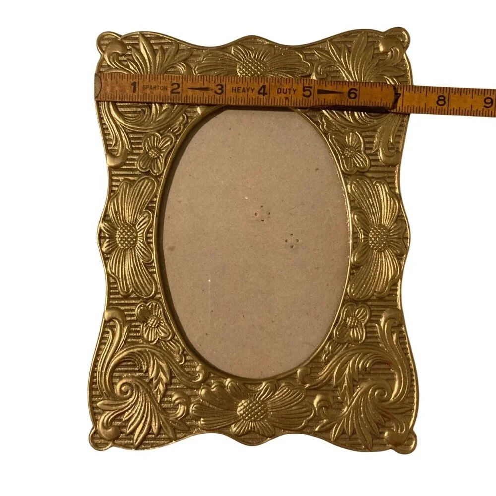 Vintage Art Nouveau Style Brass Floral Picture Frame Table Top Decor